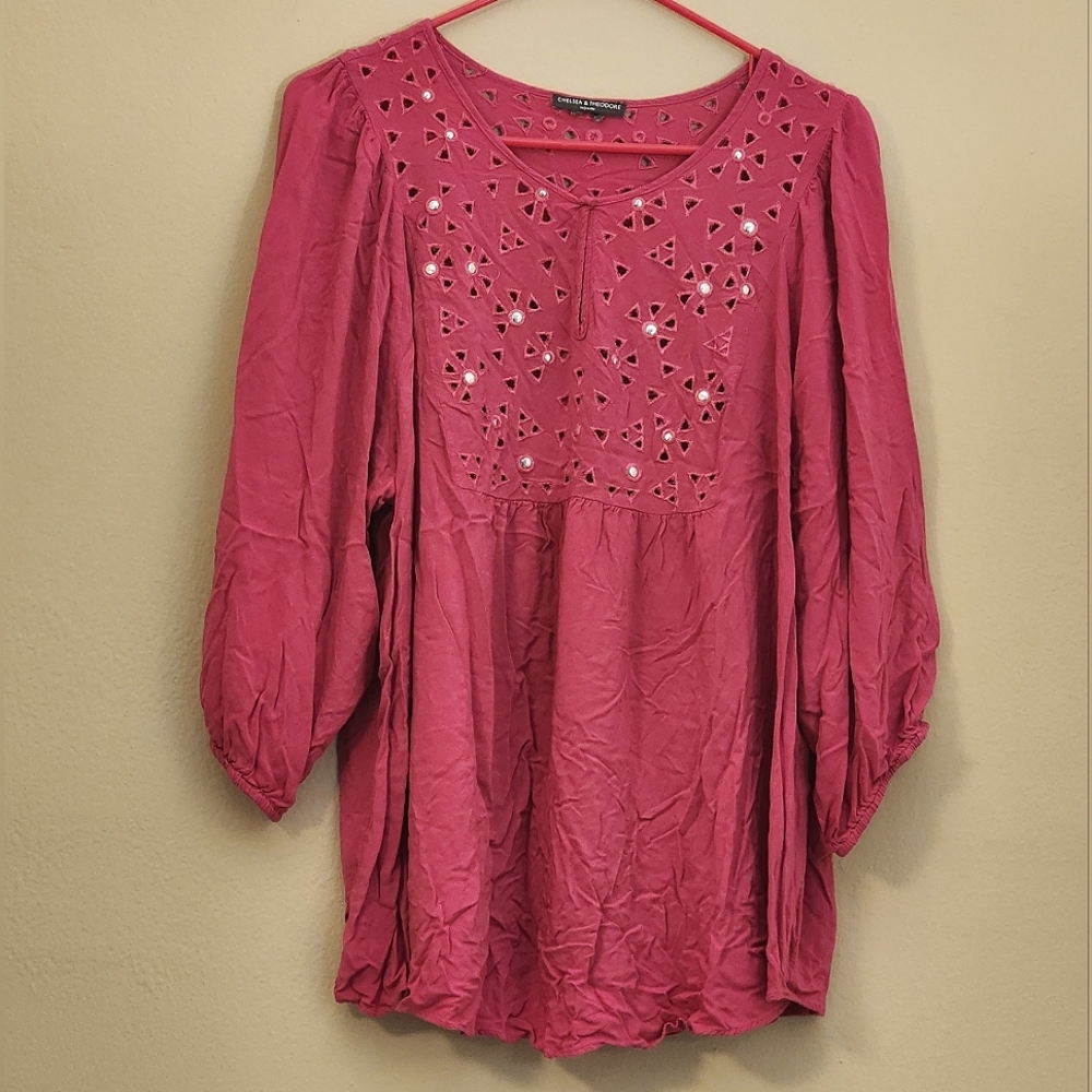 Chelsea & Theodore pink blouse 1x